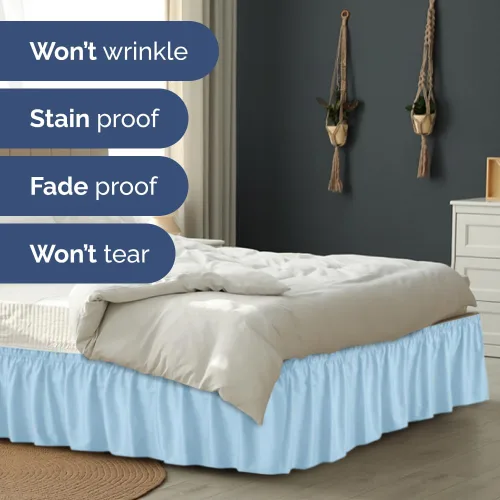 Miniatura 5 de Falda de cama envolvente con volantes, color azul claro, para camas de tamaño individual con altura de 30 cm CGK Linens - Falda de cama plisada