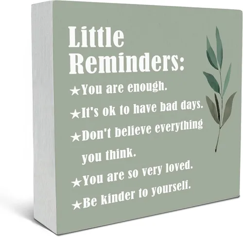 Miniatura 10 de SRADMO Inspirational Wood Box Sign Desk Decor, Inspirational Desk Decor, Little Reminders Motivational Positive Theme Wooden Block Box Sign