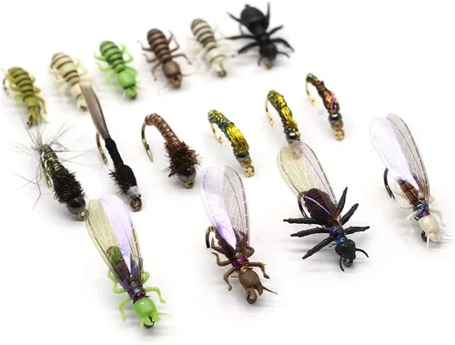 Miniatura 9 de YZD Moscas de pesca con moscas realistas secas y húmedas, ninfa, trucha, kits de señuelos para atar a mano, 12/26/48 piezas.. Kit 4-Cicada 12pcs