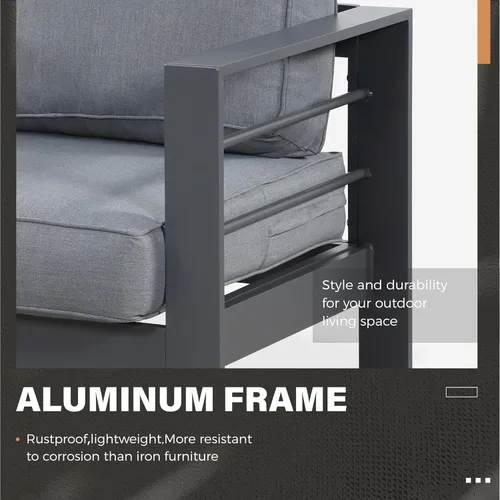 Miniatura 4 de Solaste Juego de muebles de aluminio para patio, 5 piezas, moderno juego de conversación al aire libre, sofá seccional con cojín mejorado y mesa
