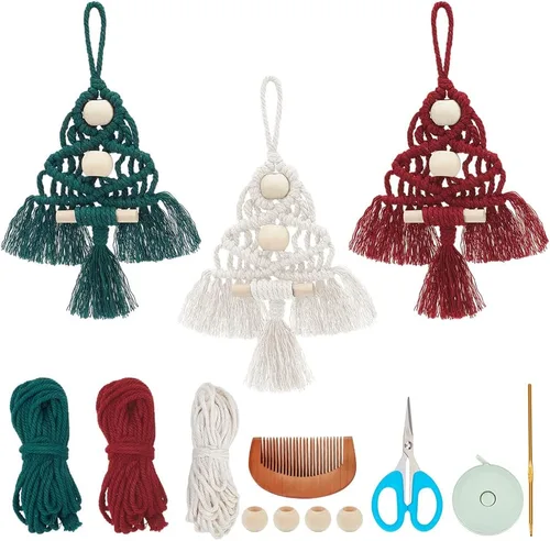 Miniatura 10 de INFUNLY Juego de 4 kits DIY de copo de nieve de macramé Adornos de ornamento de macramé floral bohemio para Navidad Colgante de pared de copo