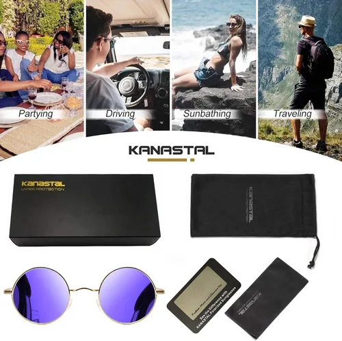 Miniatura 44 de KANASTAL Gafas de sol redondas polarizadas para mujeres y hombres, estilo hippie con protección UV400