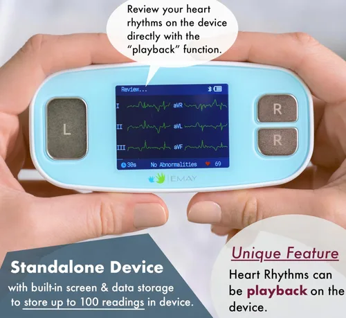 Miniatura 4 de EMAY 6L Monitor ECG portátil Graba ECG y frecuencia cardíaca en 6 canales Compatible con Smartphone y PC No se requiere suscripción