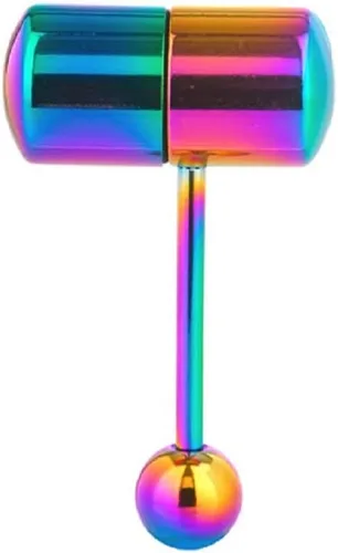 BodyJewelryOnline Anillo de lengua motorizado unisex de acero inoxidable Lix Rainbow 14G, multicolor, Acero inoxidable