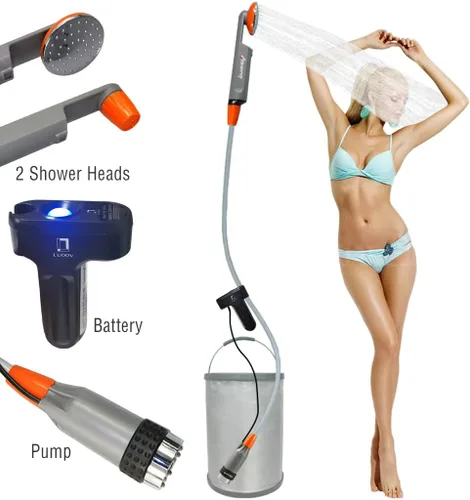 Miniatura 2 de Ducha portátil para campamento, bomba de ducha compacta con batería recargable USB, cabezal de ducha de mano al aire libre para campamento