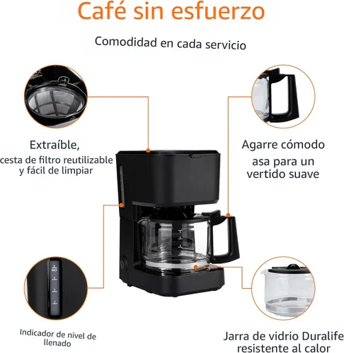 Miniatura 2 de Amazon Basics Cafetera de goteo de 5 tazas, cafetera con jarra de café de vidrio (0.8 Qt), apagado automático, pausa automática, cesta de filtro