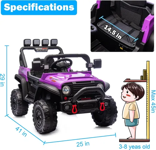 Miniatura 7 de RunFast Auto de paseo para niños de 12 V con control remoto para padres, juguetes eléctricos para niños de 3 a 5, 3.7 mph de velocidad máxima, Morado
