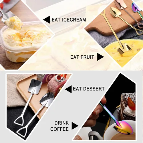 Miniatura 5 de 10 cucharas de pala de acero inoxidable, cucharas de postre reutilizables para café, té, helado, fruta y azúcar pastel