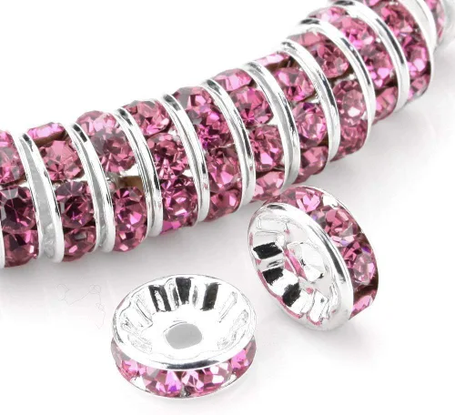 Miniatura 7 de Allb - 100 cuentas separadoras estilo Rondelle de 6mm, chapadas en plata, con cristal checo de rinestone para hacer joyas; cuentas sueltas para Negro