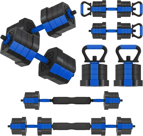 Miniatura 12 de VIVITORY Juego de mancuernas de pesos ajustables, pesas libres con conector, juego de mancuernas ajustables antideslizantes, barra para gimnasio