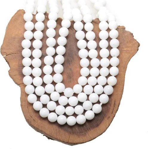 Miniatura 14 de LPBeads 100 piezas de cuentas sueltas de jade blanco natural pulido de 8 mm y redondo con cordón elástico para hacer joyas y pulseras Jade blanco