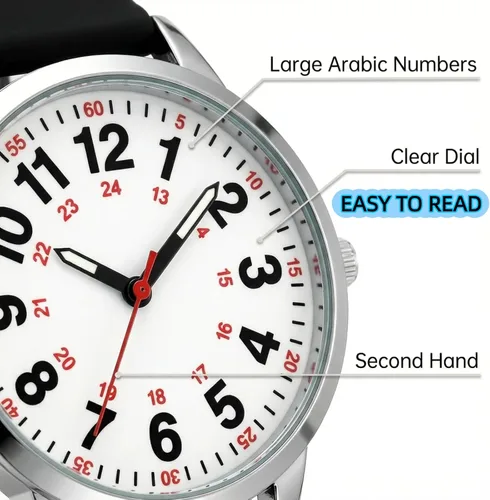 Miniatura 2 de Easy Read Women’s Watch with Second Hand, 35mm Dial with Large Arabic Numbers, Water Resistant Silicone Strap Wrist Watch with Luminous Hands