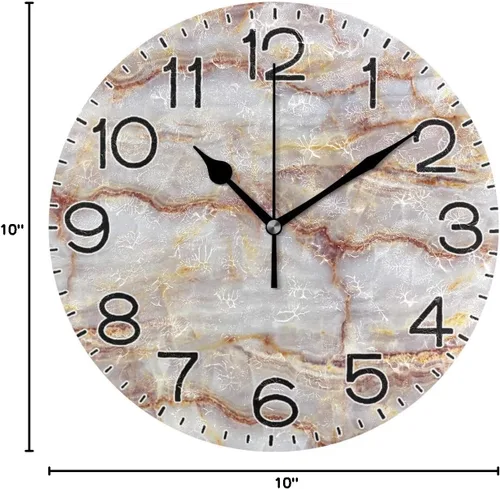 Miniatura 9 de ALAZA Reloj de pared de mármol marrón natural, funciona con pilas, sin tictac, silencioso, de cuarzo, analógico, rústico, rústico, reloj redondo