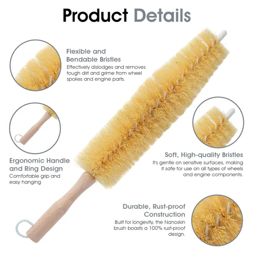 Miniatura 3 de Nanoskin (85 – 799) Cepillo grande para rueda de radios con alambre con revestimiento de plástico
