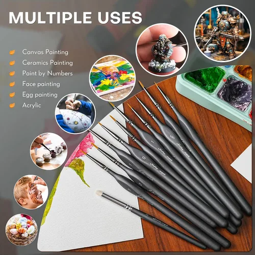 Miniatura 6 de Golden Maple Pinceles de pintura en miniatura Drybrush - Juego de 10 pinceles para detalles de modelos, pinceles de punta fina pequeños