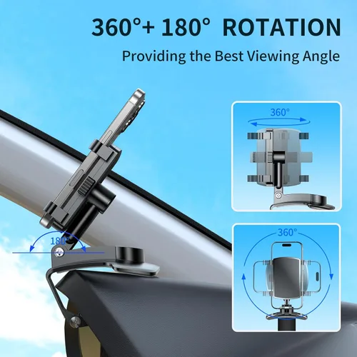 Miniatura 3 de Soporte universal de teléfono para tablero de instrumentos de 360°, soporte giratorio multifuncional para visera/retrovisor para teléfonos de 4 a 7