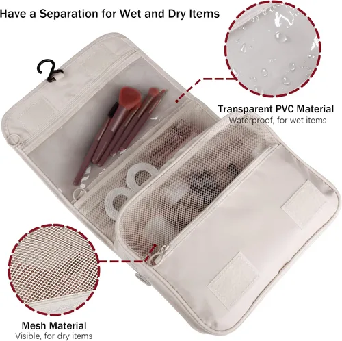 Miniatura 3 de Neceser colgante, organizador de viaje de gran capacidad para artículos de tocador, tela Oxford impermeable, bolsa de cosméticos de viaje con gancho
