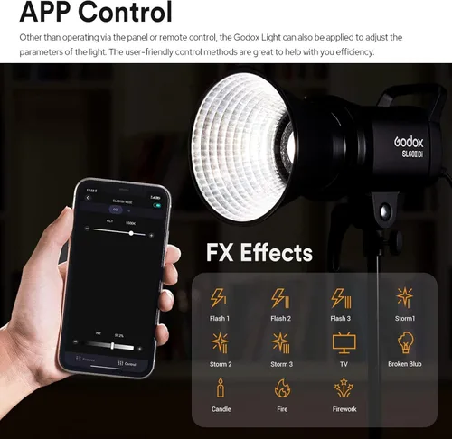 Miniatura 5 de Godox SL60IIBi Luz de video LED bicolor de 75 W, 2800 K-6500 K 25100 Lux@1 M CRI 96+ TLCI97+ Montaje Bowens Luz continua para fotografía, Luz LED
