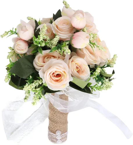 PerGar Sosteniendo flores, Posía de rosa champán artificial, dama de honor artificial realista sosteniendo flores, ramos de boda modernos flores de