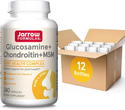 Jarrow Formulas Cápsulas de glucosamina + condroitina + MSM, suplemento de apoyo articular con vitamina C y manganeso, 240 cápsulas, suministro para