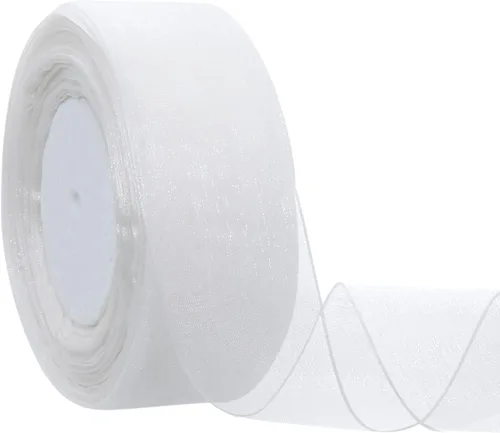 Hapeper Cinta de organza transparente de 1-1/2 pulgadas para envolver regalos, decoración de fiestas, 50 yardas/rollo (blanco)