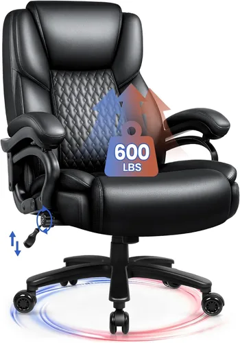 Waleaf Silla de oficina grande y alta de 600 libras, silla resistente para personas pesadas, silla ejecutiva ergonómica ajustable con soporte