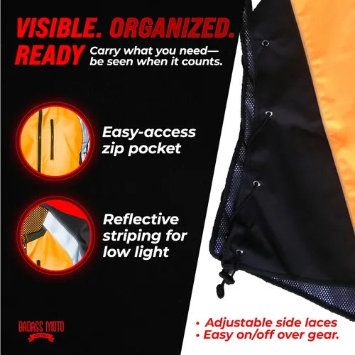 Miniatura 3 de Badass Moto Chaleco de seguridad con bolsillos. Chaleco reflectante de motocicleta para chaqueta de motocicleta. Chaleco de correr de alta