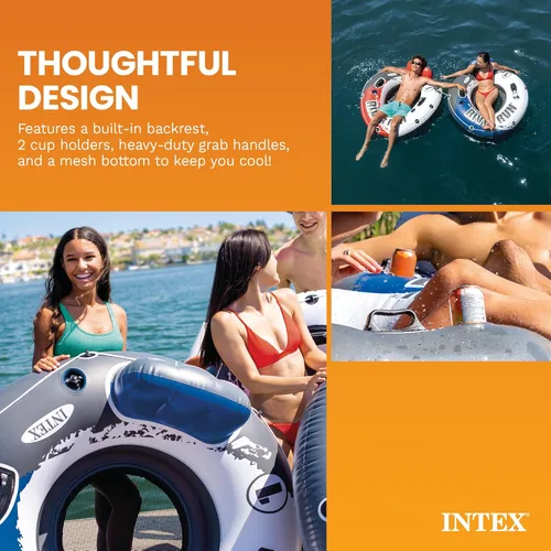 Miniatura 5 de INTEX 58825EP River Run 1 Inflatable Floating Lounge: Comfortable Backrest – Built-in Cup Holders – Durable Grab Handles – All Around Grab Rope