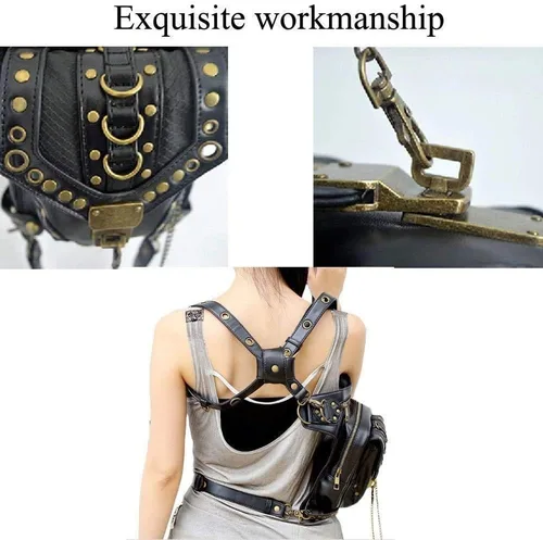 Miniatura 4 de Rebajas Cyber Monday Ofertas Venta Steampunk Riñonera Bolso para cintura Moda Gótico Hombro Bandolera Bandolera Muslo Pierna Capucha Bolsa de Viaje