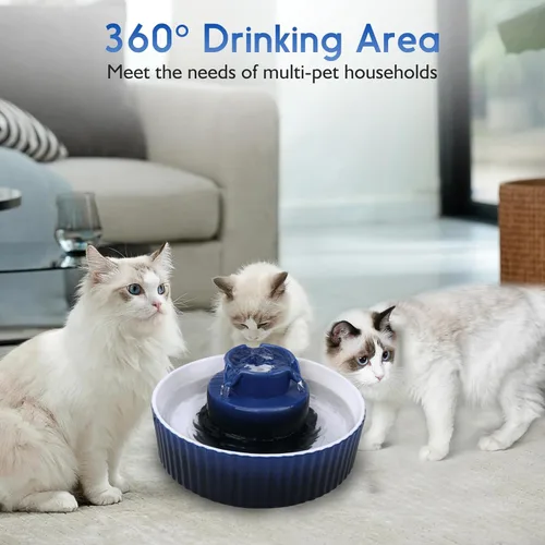 Miniatura 5 de Fuente de agua de cerámica para gatos Lawfery, fuente de gato de 2.1L/71oz con 3 filtros de carbón y 2 bombas de agua, fuente de agua para mascotas