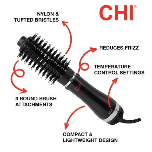 Miniatura 3 de CHI Cepillo redondo 3 en 1 para secado de pelo, cepillo secador de pelo para cabello liso y sin encrespamiento, 3 cabezales de cepillo