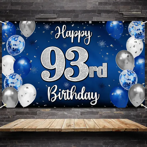 Miniatura 286 de Decoración de feliz cumpleaños 35, globo azul y plateado de 35 años, cartel grande de telón de fondo de cumpleaños, suministros para fiesta de 35th