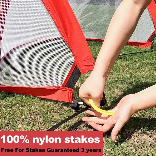 Miniatura 8 de Poray Soccer Goal for Kid Easy-up Set of Two Portable Soccer Net 210D Oxford with 8 Field Marker Cones Extra Stakes Fun for Backyard and Soccer Rojo