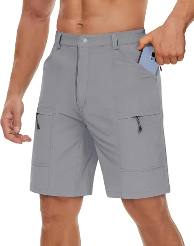 TACVASEN Pantalones cortos tipo cargo de senderismo para hombre, ligeros, de secado rápido, cintura elástica, 5 bolsillos, para pesca, camping, uso