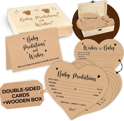 WOODAMORE Tarjetas de Predicción para Bebé para Decoraciones de Baby Shower - Tarjetas Rústicas de Predicciones de Bebé y Consejos, Tarjetas de