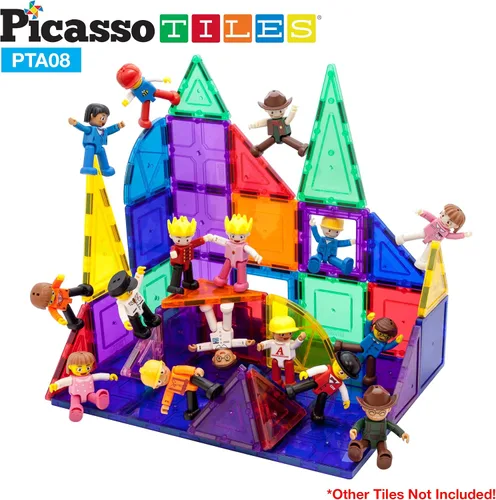 Miniatura 4 de PicassoTiles 16 figuras de acción + 60 cubos magnéticos de rompecabezas, paquete de expansión de personajes magnéticos, paquete de juego