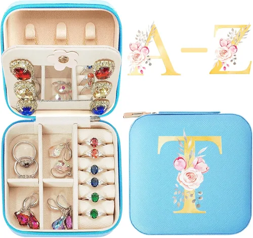 Joyero de viaje organizador con espejo, artículos esenciales de viaje, joyero, organizador de joyas, regalos para mujeres, hermana, amiga, dama de