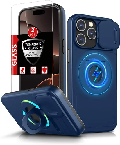 Miniatura 28 de Funda magnética para iPhone 11 Pro compatible con carga inalámbrica MagSafe, con 2 protectores de pantalla, anillo kickstand de 360° integrado +
