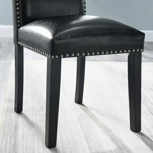 Miniatura 6 de Parsons CY-1122-BK - Juego de 2 sillas de comedor con ribete de cabezas de clavo, asiento tapizado lateral de piel sintética para cocina, patas