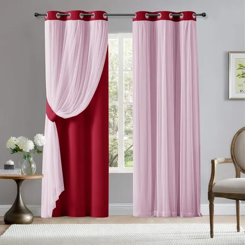Miniatura 32 de BONZER Cortinas opacas con superposición transparente, mezcla y combina paneles de ventana de doble capa con aislamiento térmico para sala de estar