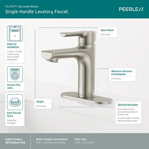 Miniatura 3 de Peerless P1513LF-BN - Grifo de baño con flauta, níquel cepillado
