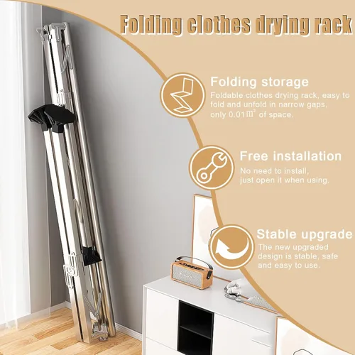 Miniatura 5 de Estante de secado de ropa plegable de acero inoxidable resistente, longitud ajustable, para interiores y exteriores, 7.9 ft/7.87 pies con pies
