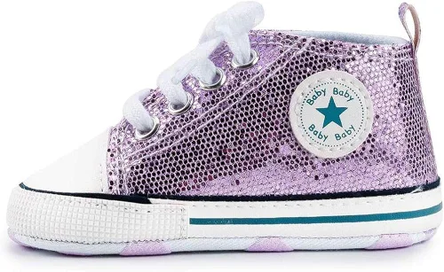 Miniatura 5 de Zapatos de bebé, para niñas o niños, suaves, suela antideslizante, para recién nacidos y primeros pasos, de estrella, tenis caña alta de lona