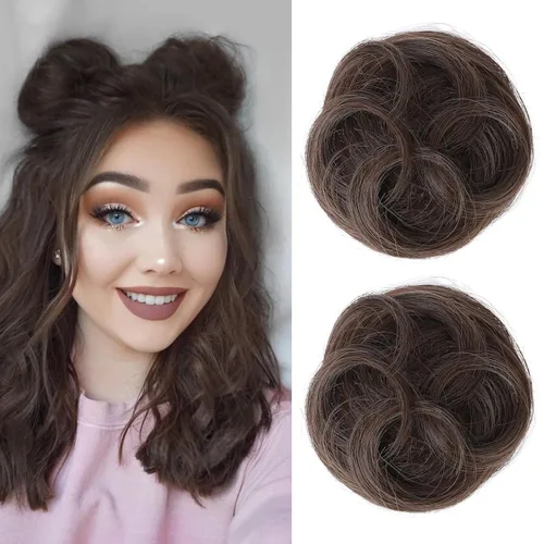 Miniatura 38 de REECHO Piezas de cabello Space Bun, 2 extensiones de moño mini con clip de pinza en extensiones de moño falsas de orejas de gato y desordenadas