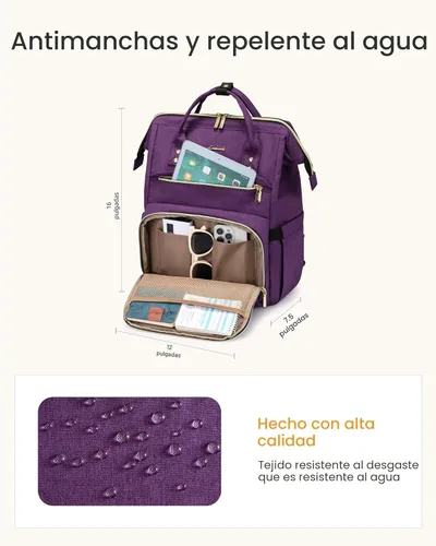Miniatura 5 de LOVEVOOK Mochila para laptop para mujer con bolsillo gigante para vasos, mochila de viaje impermeable de 15.6 pulgadas, bolsa de computadora