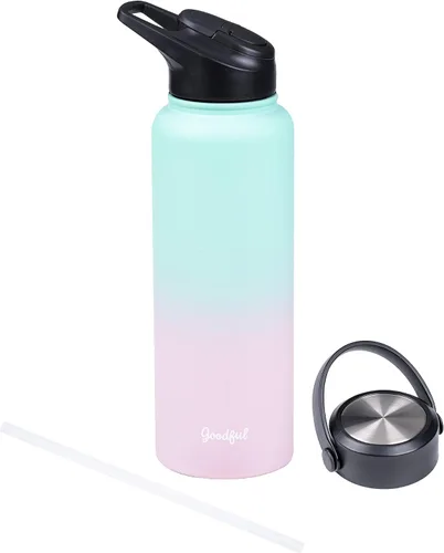 Miniatura 12 de Goodful Botella de agua de doble pared sellada al vacío, aislada con dos tapas intercambiables, tapas para beber o tragar, a prueba de fugas, boca