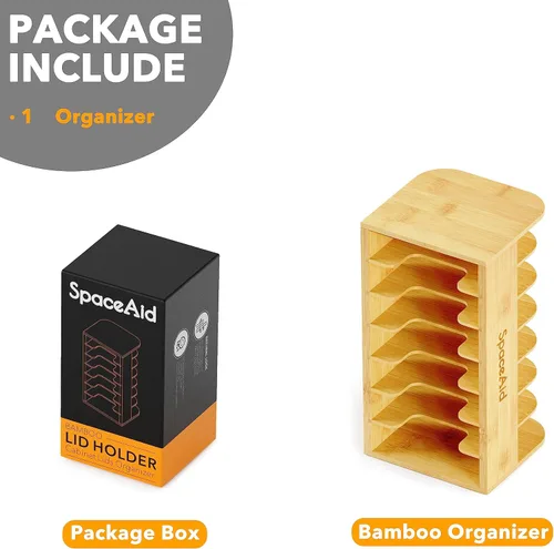 Miniatura 7 de Organizador de tapas de vaso de bambú SpaceAid para gabinete de cocina, organizador de tapas de botella de agua para organización de clóset