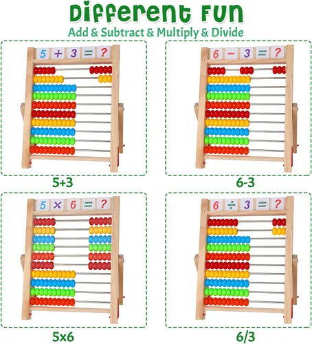 Miniatura 4 de WOODMAM Ábaco de Madera para Matemáticas de Niños, Juguete Educativo de Conteo con Palos de Contar y Tarjetas de Números y Alfabeto, Juguetes