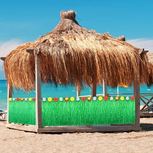 Miniatura 7 de Morcheiong Paquete de 1 falda de mesa de hierba Luau, 9 pies x 29.5 pulgadas, falda de mesa hawaiana para Tiki, selva, suministros de decoración