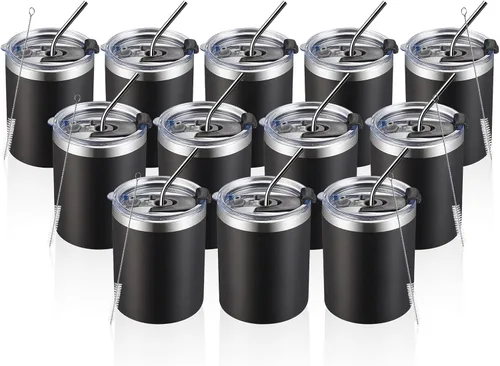 Miniatura 17 de MEWAY Paquete de 8 tazas reutilizables aisladas de acero inoxidable de 12 onzas, taza de café duradera de doble pared, capa en polvo, para café